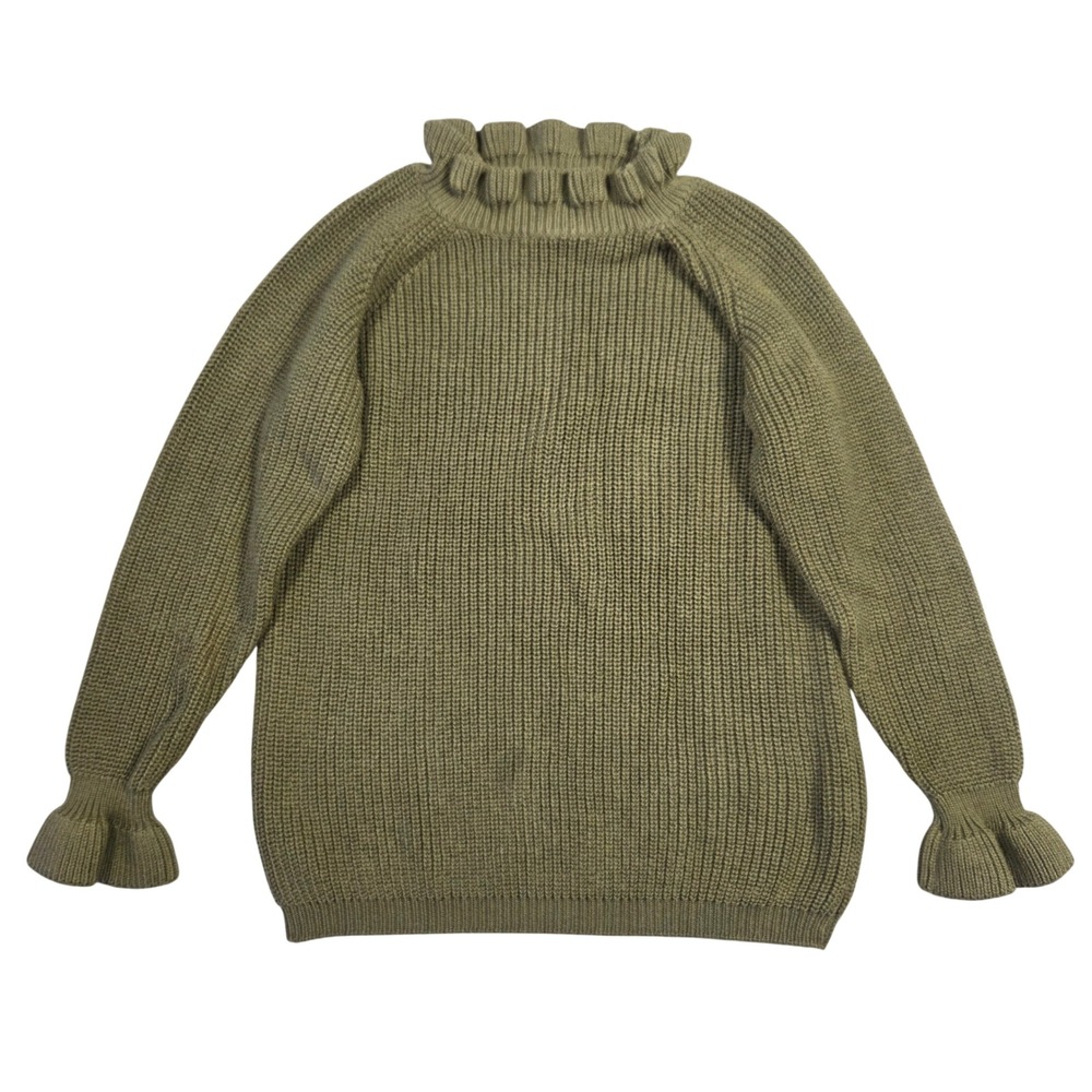Hayden Girls Knit Ruffle Turtleneck Sweater Olive Green Size S Boho Casual Cute